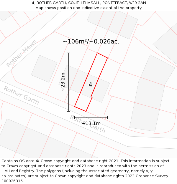 4, ROTHER GARTH, SOUTH ELMSALL, PONTEFRACT, WF9 2AN: Plot and title map