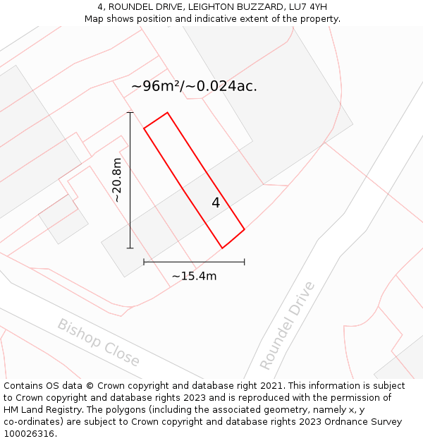 4, ROUNDEL DRIVE, LEIGHTON BUZZARD, LU7 4YH: Plot and title map
