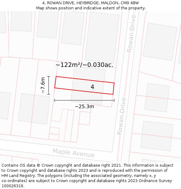 4, ROWAN DRIVE, HEYBRIDGE, MALDON, CM9 4BW: Plot and title map