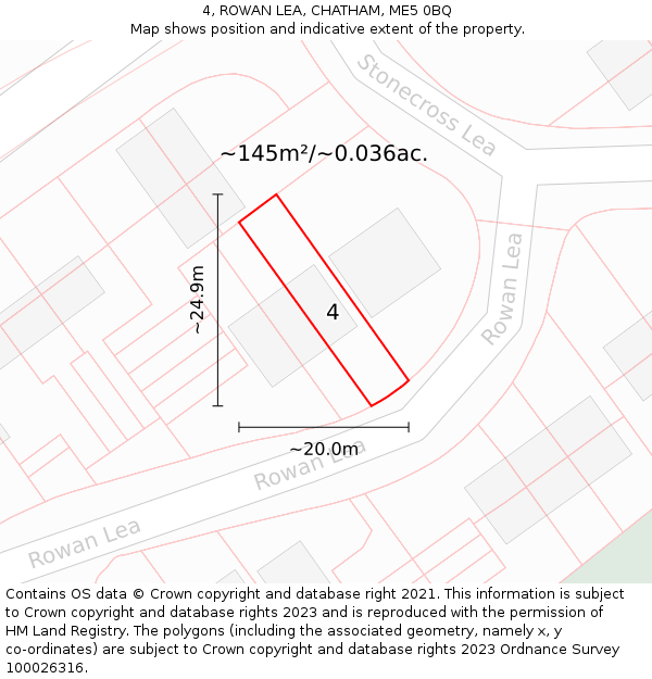 4, ROWAN LEA, CHATHAM, ME5 0BQ: Plot and title map