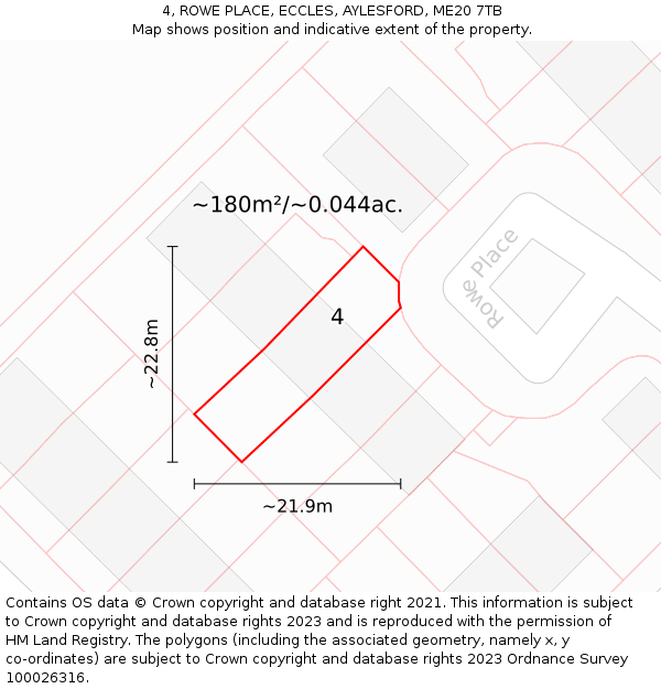 4, ROWE PLACE, ECCLES, AYLESFORD, ME20 7TB: Plot and title map