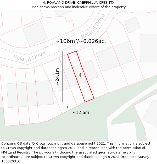 4, ROWLAND DRIVE, CAERPHILLY, CF83 1TX: Plot and title map
