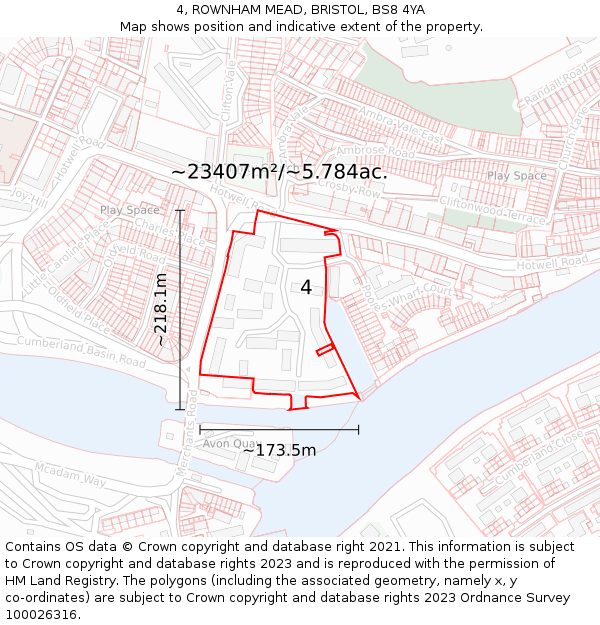 4, ROWNHAM MEAD, BRISTOL, BS8 4YA: Plot and title map