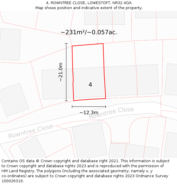 4, ROWNTREE CLOSE, LOWESTOFT, NR32 4GA: Plot and title map