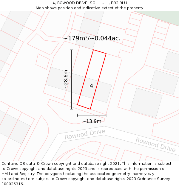 4, ROWOOD DRIVE, SOLIHULL, B92 9LU: Plot and title map