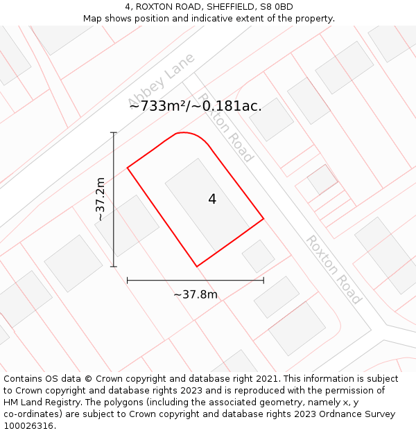 4, ROXTON ROAD, SHEFFIELD, S8 0BD: Plot and title map