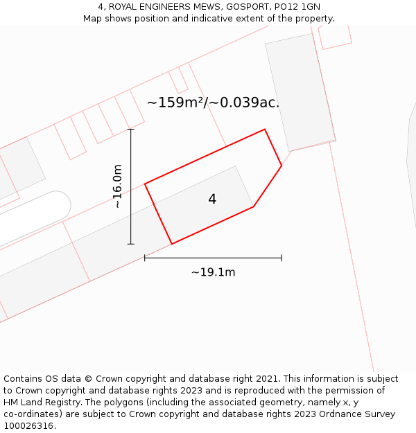 4, ROYAL ENGINEERS MEWS, GOSPORT, PO12 1GN: Plot and title map