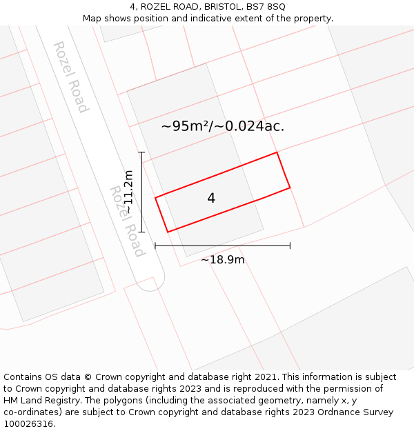 4, ROZEL ROAD, BRISTOL, BS7 8SQ: Plot and title map