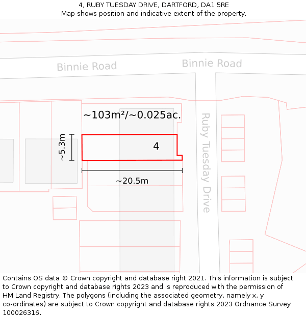 4, RUBY TUESDAY DRIVE, DARTFORD, DA1 5RE: Plot and title map