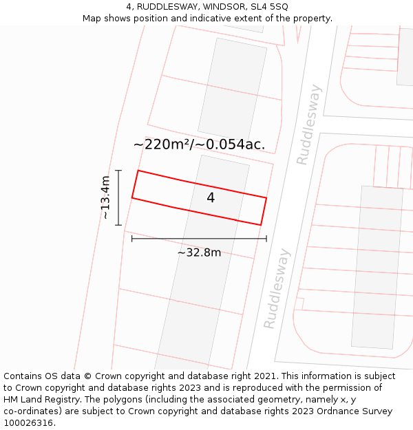 4, RUDDLESWAY, WINDSOR, SL4 5SQ: Plot and title map