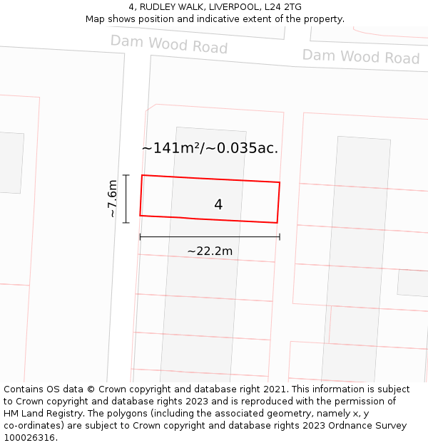 4, RUDLEY WALK, LIVERPOOL, L24 2TG: Plot and title map
