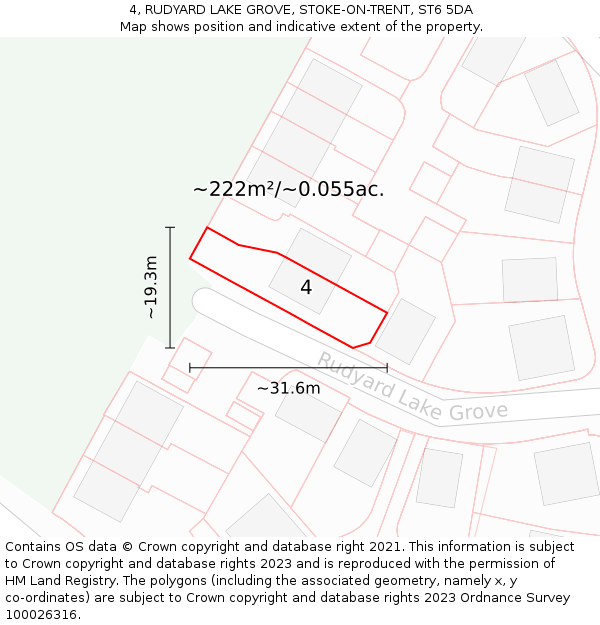 4, RUDYARD LAKE GROVE, STOKE-ON-TRENT, ST6 5DA: Plot and title map