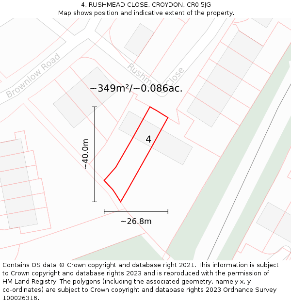 4, RUSHMEAD CLOSE, CROYDON, CR0 5JG: Plot and title map