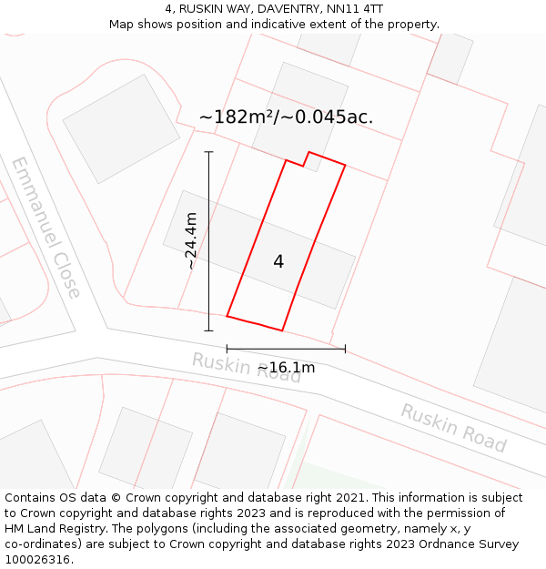 4, RUSKIN WAY, DAVENTRY, NN11 4TT: Plot and title map