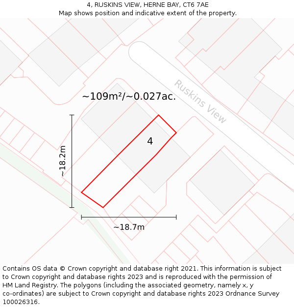 4, RUSKINS VIEW, HERNE BAY, CT6 7AE: Plot and title map