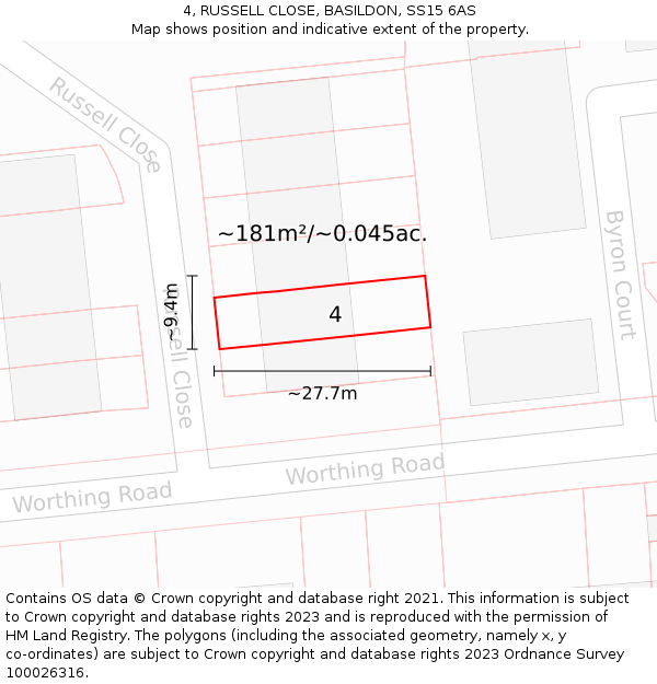 4, RUSSELL CLOSE, BASILDON, SS15 6AS: Plot and title map