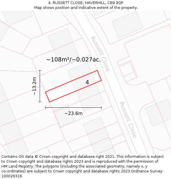 4, RUSSETT CLOSE, HAVERHILL, CB9 9QP: Plot and title map