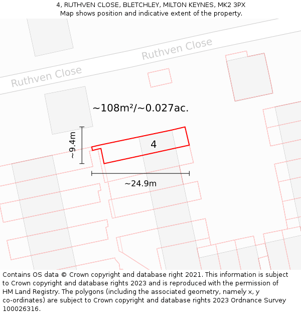 4, RUTHVEN CLOSE, BLETCHLEY, MILTON KEYNES, MK2 3PX: Plot and title map