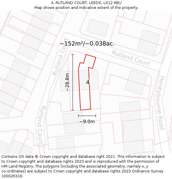4, RUTLAND COURT, LEEDS, LS12 6BU: Plot and title map