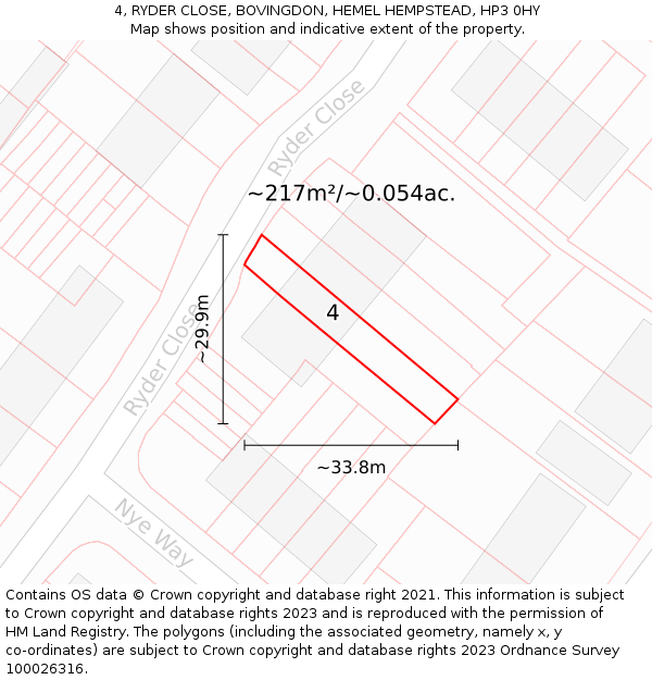 4, RYDER CLOSE, BOVINGDON, HEMEL HEMPSTEAD, HP3 0HY: Plot and title map