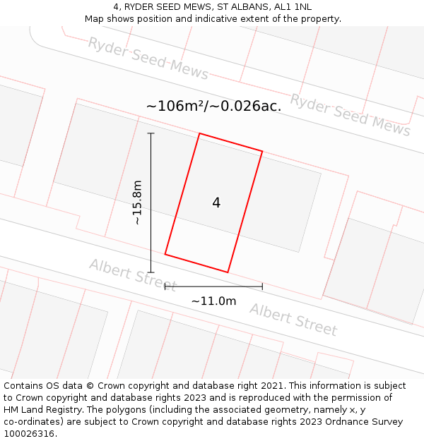 4, RYDER SEED MEWS, ST ALBANS, AL1 1NL: Plot and title map