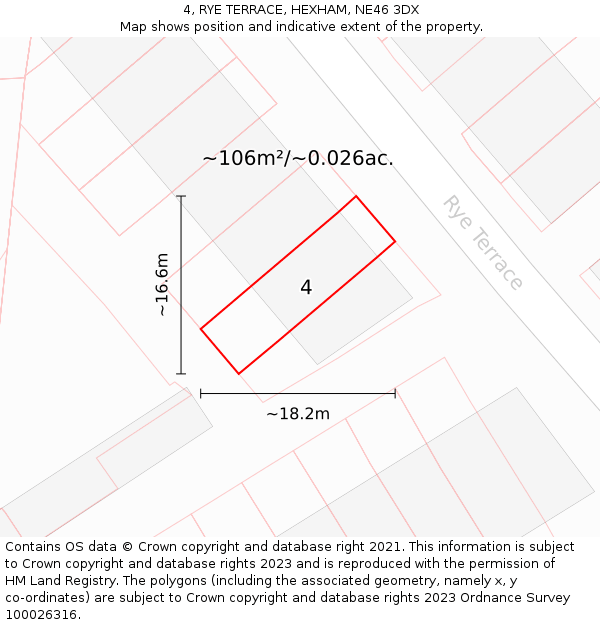 4, RYE TERRACE, HEXHAM, NE46 3DX: Plot and title map