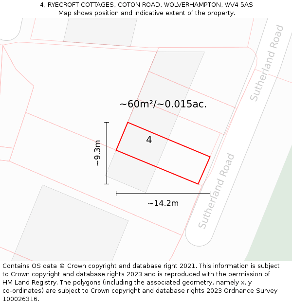 4, RYECROFT COTTAGES, COTON ROAD, WOLVERHAMPTON, WV4 5AS: Plot and title map