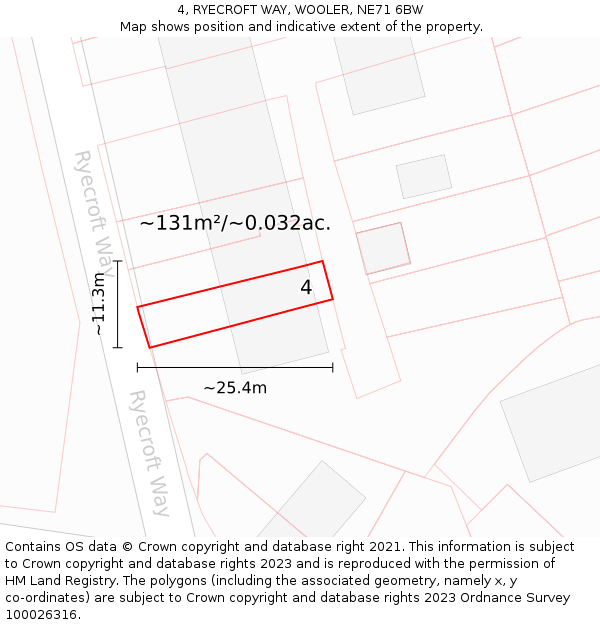 4, RYECROFT WAY, WOOLER, NE71 6BW: Plot and title map