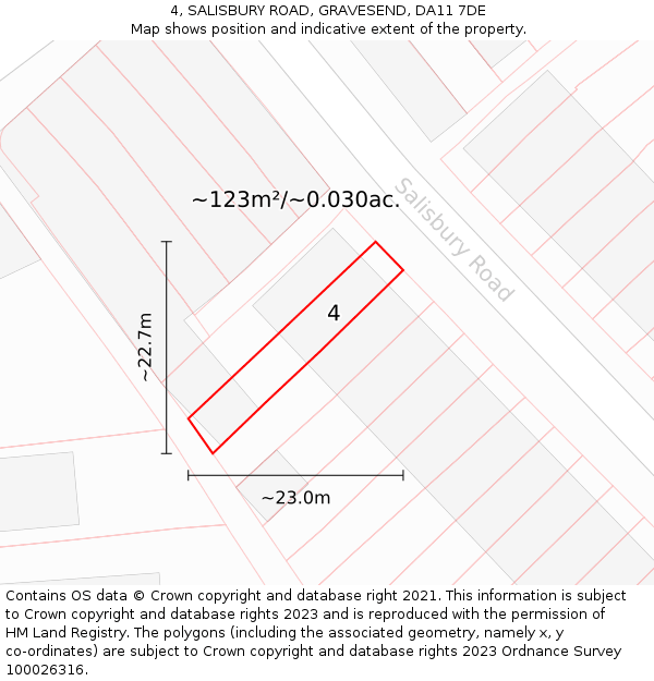 4, SALISBURY ROAD, GRAVESEND, DA11 7DE: Plot and title map