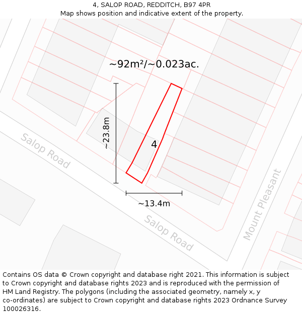 4, SALOP ROAD, REDDITCH, B97 4PR: Plot and title map