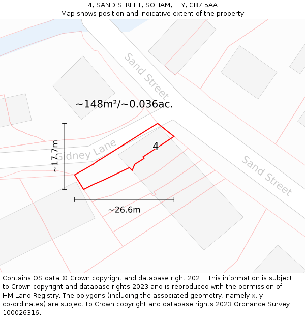 4, SAND STREET, SOHAM, ELY, CB7 5AA: Plot and title map