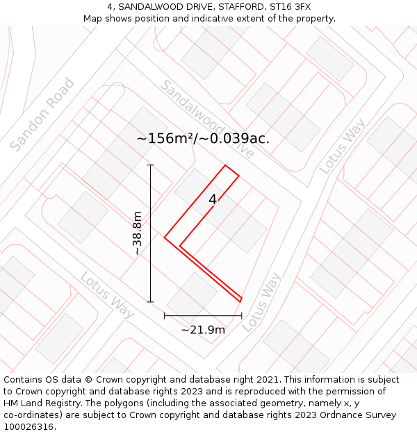 4, SANDALWOOD DRIVE, STAFFORD, ST16 3FX: Plot and title map