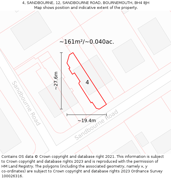 4, SANDBOURNE, 12, SANDBOURNE ROAD, BOURNEMOUTH, BH4 8JH: Plot and title map