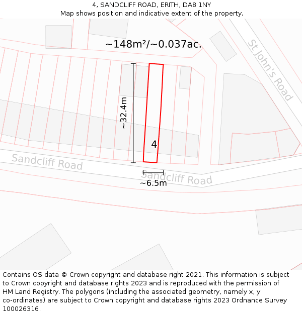 4, SANDCLIFF ROAD, ERITH, DA8 1NY: Plot and title map