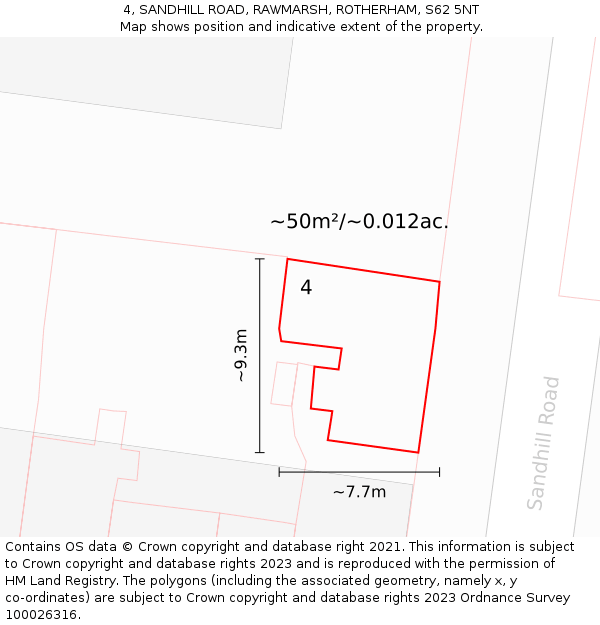 4, SANDHILL ROAD, RAWMARSH, ROTHERHAM, S62 5NT: Plot and title map