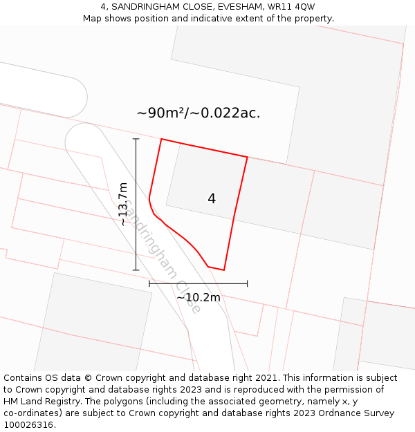 4, SANDRINGHAM CLOSE, EVESHAM, WR11 4QW: Plot and title map
