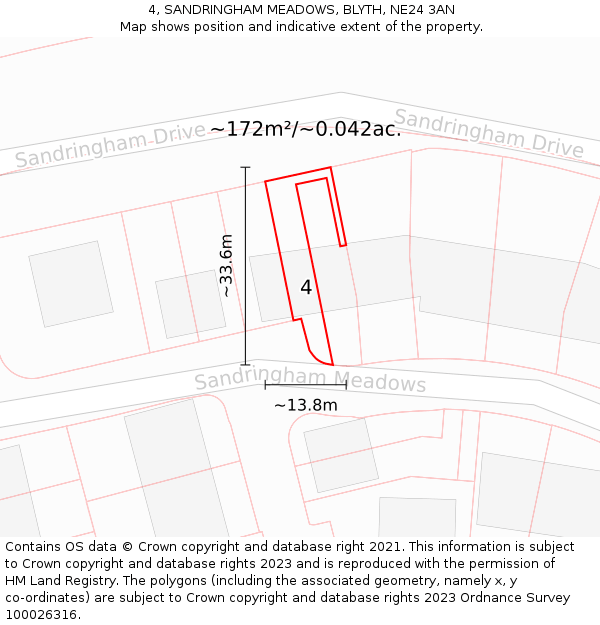 4, SANDRINGHAM MEADOWS, BLYTH, NE24 3AN: Plot and title map