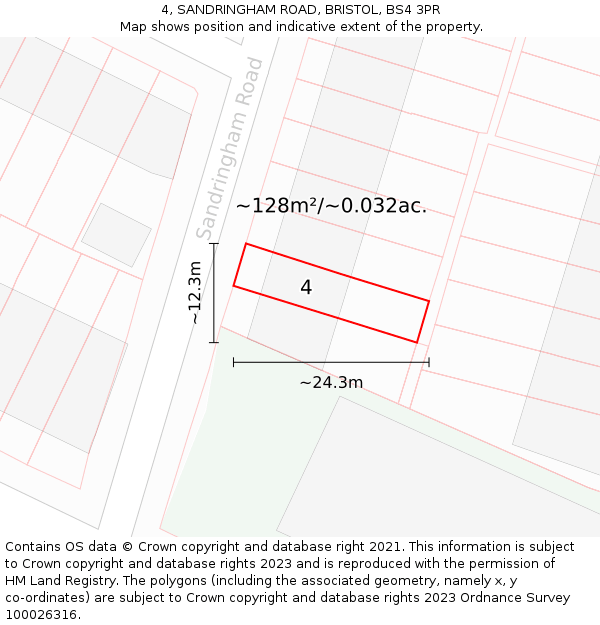 4, SANDRINGHAM ROAD, BRISTOL, BS4 3PR: Plot and title map