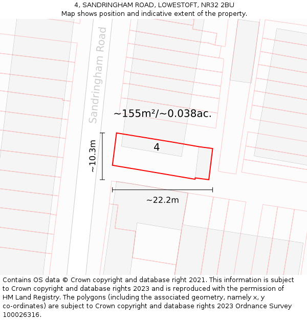 4, SANDRINGHAM ROAD, LOWESTOFT, NR32 2BU: Plot and title map