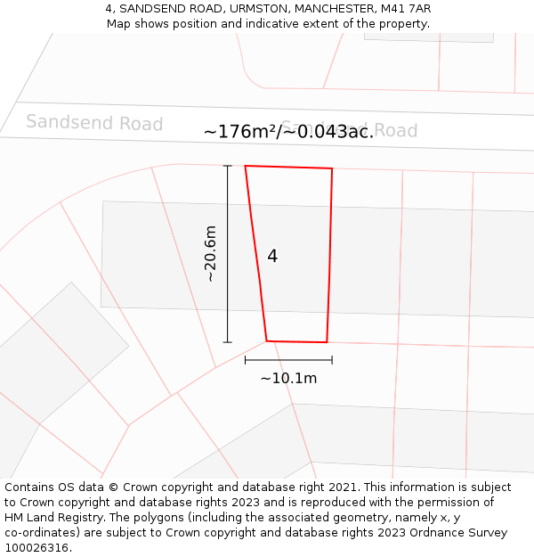 4, SANDSEND ROAD, URMSTON, MANCHESTER, M41 7AR: Plot and title map