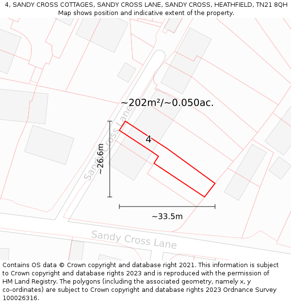 4, SANDY CROSS COTTAGES, SANDY CROSS LANE, SANDY CROSS, HEATHFIELD, TN21 8QH: Plot and title map