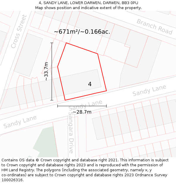 4, SANDY LANE, LOWER DARWEN, DARWEN, BB3 0PU: Plot and title map