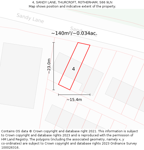 4, SANDY LANE, THURCROFT, ROTHERHAM, S66 9LN: Plot and title map
