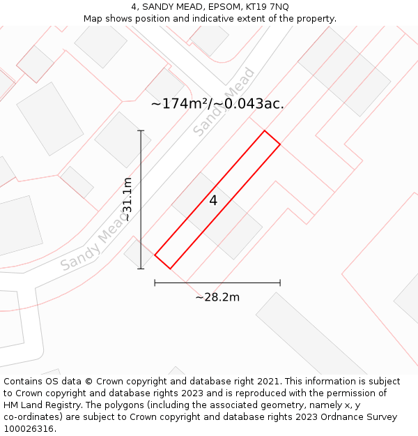 4, SANDY MEAD, EPSOM, KT19 7NQ: Plot and title map