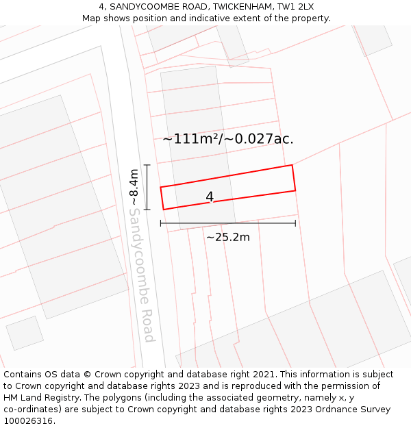 4, SANDYCOOMBE ROAD, TWICKENHAM, TW1 2LX: Plot and title map