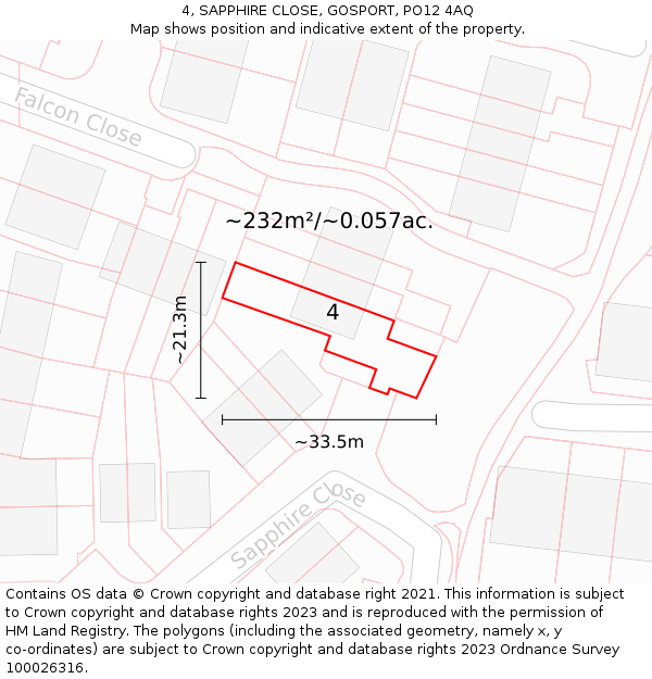 4, SAPPHIRE CLOSE, GOSPORT, PO12 4AQ: Plot and title map