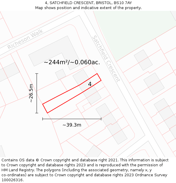 4, SATCHFIELD CRESCENT, BRISTOL, BS10 7AY: Plot and title map