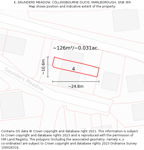 4, SAUNDERS MEADOW, COLLINGBOURNE DUCIS, MARLBOROUGH, SN8 3FA: Plot and title map