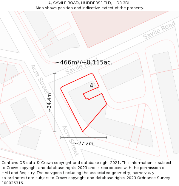 4, SAVILE ROAD, HUDDERSFIELD, HD3 3DH: Plot and title map