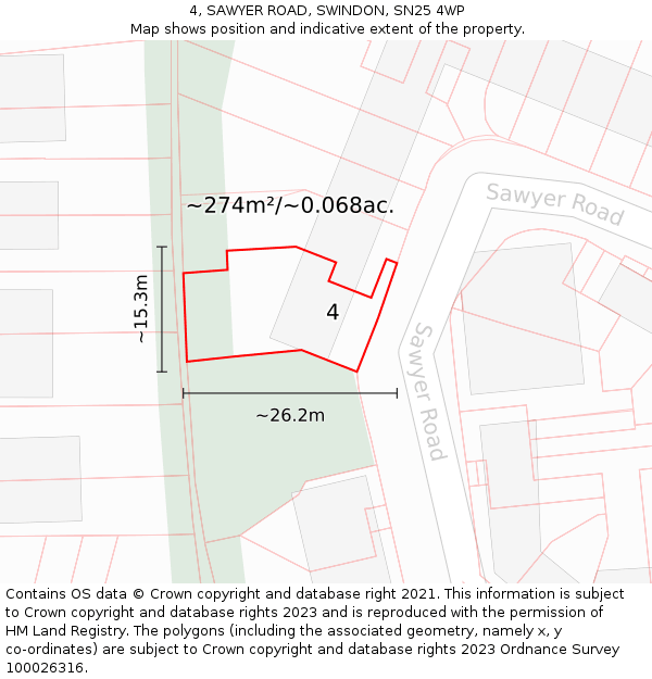 4, SAWYER ROAD, SWINDON, SN25 4WP: Plot and title map